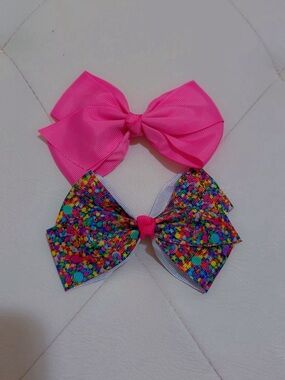 Kids Bright Pink & Multicolor Confetti Bow Clip Set